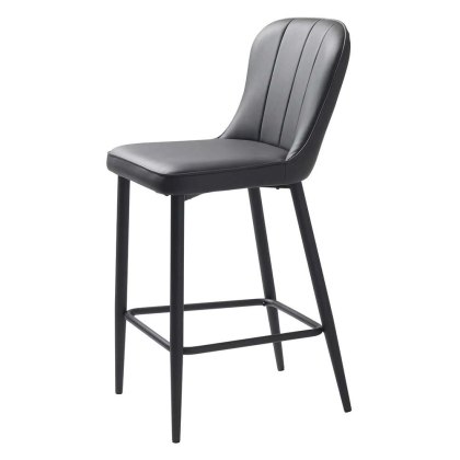 Hugo Low Bar Stool Faux Leather Dark Grey Hugo Low Bar Stool Faux Leather Dark Grey