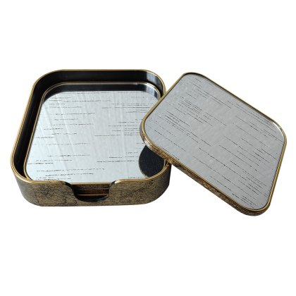 Mirror Coasters Gold & Black (Set of 4) Mirror Coasters Gold & Black (Set of 4)