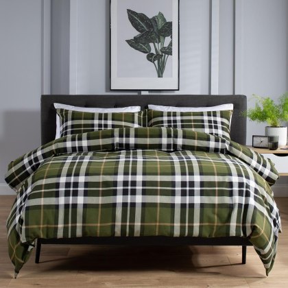 Fergus Brushed Cotton Check Duvet Cover Set Green (Multiple Sizes) Fergus Brushed Cotton Check Duvet Cover Set Green (Multiple Sizes)