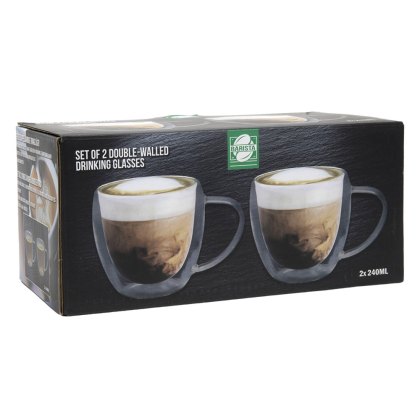 Double Walled Mug With Handle 240ml (Set of 2) Double Walled Mug With Handle 240ml (Set of 2)