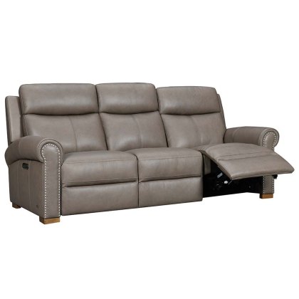 Giorgio Electric Reclining 3 Seater Sofa Leather Category 15(S) Mushroom With Chrome Studs Giorgio Electric Reclining 3 Seater Sofa Leather Category 15(S) Mushroom With Chrome Studs