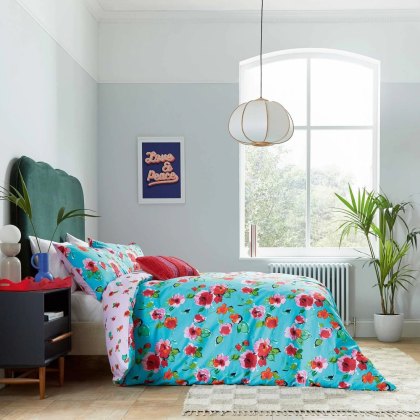 Budding Brights Rosie Reversible Duvet Cover Set Blue & Pink (Multiple Sizes) Budding Brights Rosie Reversible Duvet Cover Set Blue & Pink (Multiple Sizes)