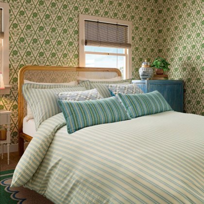 Ticking Stripe Super King Duvet Cover Set Green