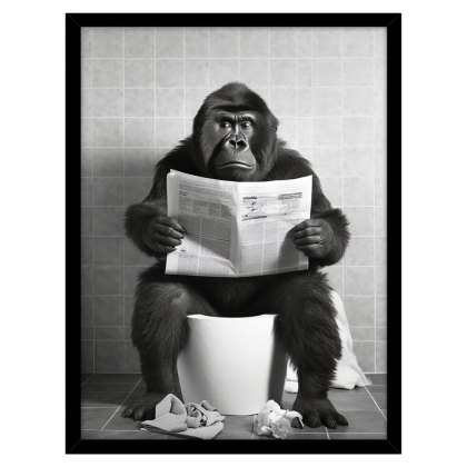 Gorilla Toilet 32cm x 42cm Picture By Moonshine Prints Black Frame Gorilla Toilet 32cm x 42cm Picture By Moonshine Prints Black Frame