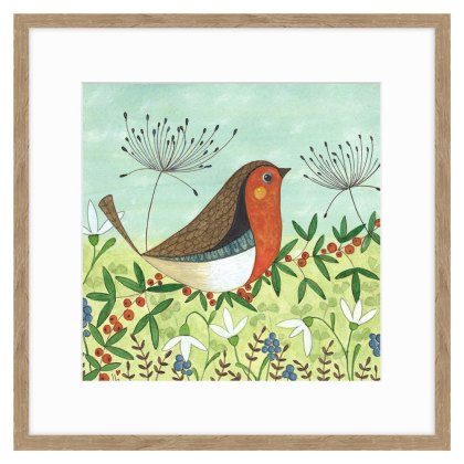 Winter Robin 42cm x 42cm Picture By Soft Fields Beige Frame Winter Robin 42cm x 42cm Picture By Soft Fields Beige Frame
