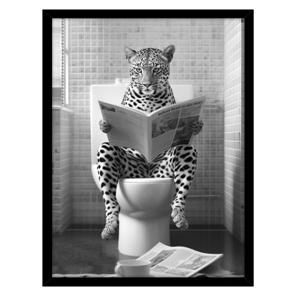 Leopard Toilet 32cm x 42cm Picture By Moonshine Prints Black Frame Leopard Toilet 32cm x 42cm Picture By Moonshine Prints Black Frame