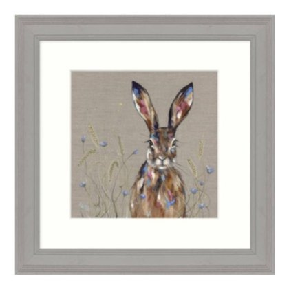 Hare & Barley 35cm x 35cm Picture By Louise Luton Grey Frame Hare & Barley 35cm x 35cm Picture By Louise Luton Grey Frame