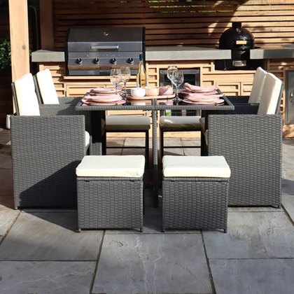 Canne 8 Person Cube Outdoor Rattan Dining Table & Chair Set Grey Canne 8 Person Cube Outdoor Rattan Dining Table & Chair Set Grey