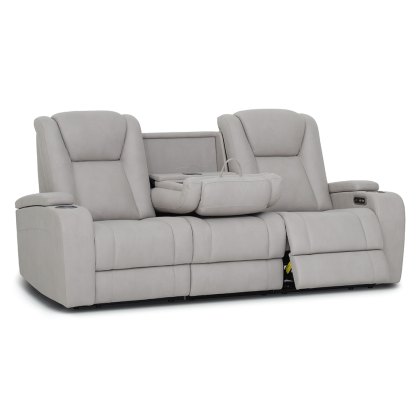 Jungfrau 3 Seater Electric Reclining Sofa With Pull Down Tray Faux Suede Stone Jungfrau 3 Seater Electric Reclining Sofa With Pull Down Tray Faux Suede Stone