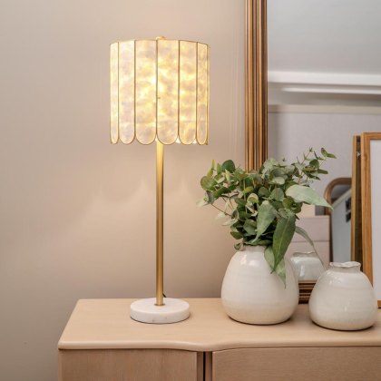 Mother Of Pearl Buffet Table Lamp Gold Stem Base With Pearl Shade