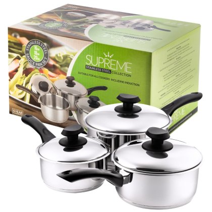 Supreme Stainless Steel 3 Piece Saucepan Set