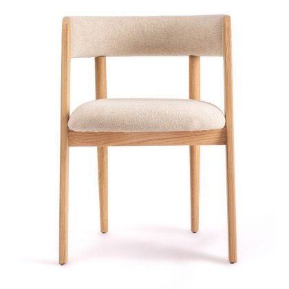 Carla Dining Chair With Curved Fabric Backrest & Seat Pad Oak