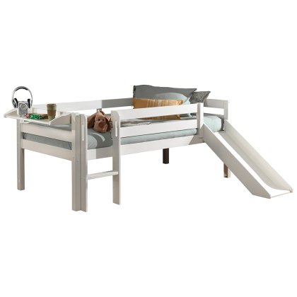 Pino Combination Midsleeper With Ladder, Slide & Hanging Shelf White