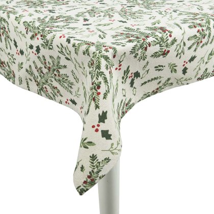 Tablecloth With Mistletoe & Holly Leaf White & Green 180cm x 140cm Tablecloth With Mistletoe & Holly Leaf White & Green 180cm x 140cm