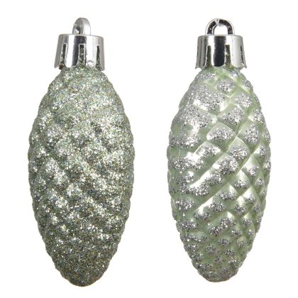 Shatterproof Pinecone Baubles Matcha Green With Glitter In Box 14cm (Set Of 12) Shatterproof Pinecone Baubles Matcha Green With Glitter In Box 14cm (Set Of 12)
