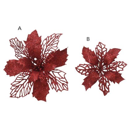Decorative Poinsettia On Clip Choice Of 2 Sizes (Multiple Colours)