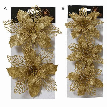 Poinsettia On Clip With Glitter Gold Multiple Sizes (Choice of 2) Poinsettia On Clip With Glitter Gold Multiple Sizes (Choice of 2)