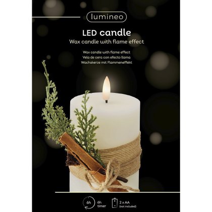 LED Pillar Candle With Twig & Cinnamon Decoration Cream 13cm