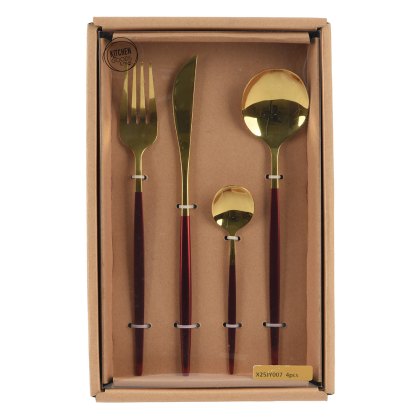 Cutlery Set Oxblood & Gold (Set Of 16)