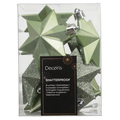 Shatterproof Star Baubles Matcha Green In Box 12.3cm (Set Of 12)