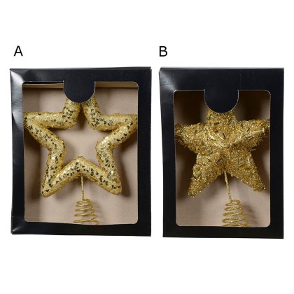 Star Tree Topper With Glitter & Sequins Gold 26cm (Choice of 2)