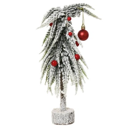 1ft/30cm Snowy Mini Christmas Tree With Red Baubles