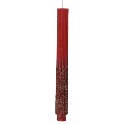 Wax Dinner Candle Christmas Red With Glitter 26.5cm (Set Of 2)