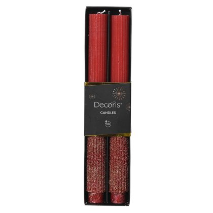 Wax Dinner Candle Christmas Red With Glitter 26.5cm (Set Of 2)