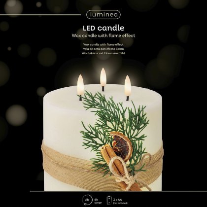 LED Pillar Candle With Twig & Cinnamon Decoration Cream 15cm