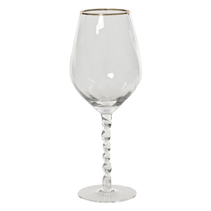 Wine Glass With Gold Rim & Spiral Stem 22.6cm Wine Glass With Gold Rim & Spiral Stem 22.6cm