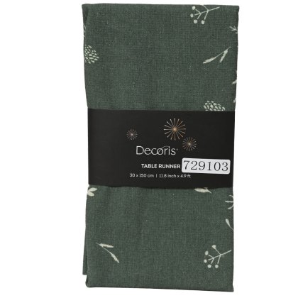 Table Runner With Plant Print Green 40cm x 140cm