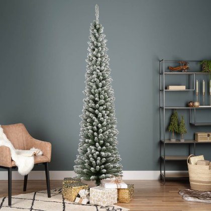 7ft/210cm Pencil Pine Snowy Christmas Tree