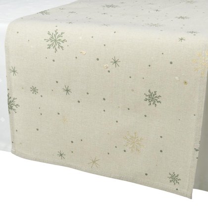 Tablerunner With Snowflake Print Natural 40cm x 140cm Tablerunner With Snowflake Print Natural 40cm x 140cm