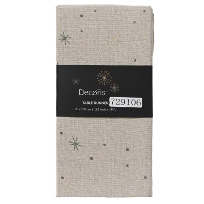 Tablerunner With Snowflake Print Natural 40cm x 140cm