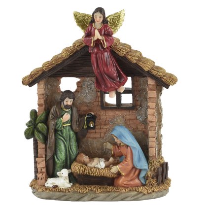 Nativity Crib With 5 Figurines 21.5cm Nativity Crib With 5 Figurines 21.5cm