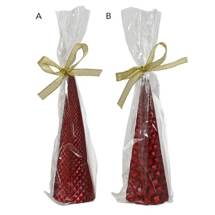 Wax Cone Candle With Glitter Christmas Red 15cm (Choice of 2)