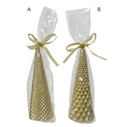 Wax Cone Candle With Glitter Light Gold 15cm (Choice of 2)