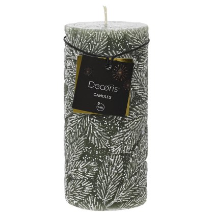 Wax Pillar Candle With Embossed Leaf Design 15cm (Multiple Colours)