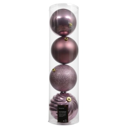 Shatterproof Baubles Vintage Pink In Tube 14cm (Set Of 4)