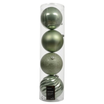 Shatterproof Baubles Matcha Green In Tube 14cm (Set Of 4)