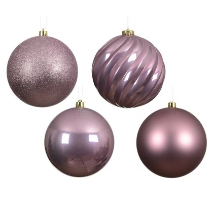 Shatterproof Baubles Vintage Pink In Tube 14cm (Set Of 4) Shatterproof Baubles Vintage Pink In Tube 14cm (Set Of 4)