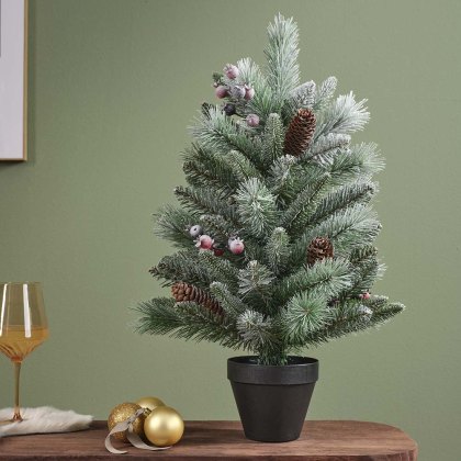 2ft/60cm Windham Mini Christmas Tree Frosted With Pinecones