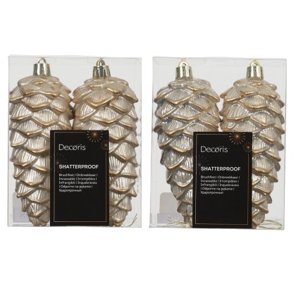 Shatterproof Pinecone Baubles Pearl 11.5cm (Set Of 2)