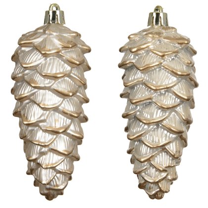 Shatterproof Pinecone Baubles Pearl 11.5cm (Set Of 2) Shatterproof Pinecone Baubles Pearl 11.5cm (Set Of 2)