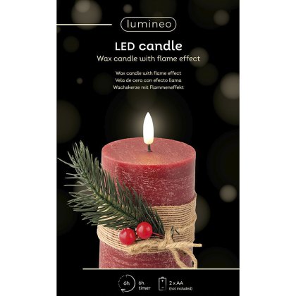 LED Pillar Candle with Twig & Berry Decoration Christmas Red 13cm