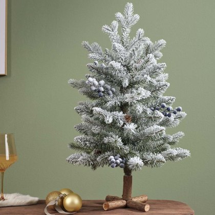 2ft/60cm Snowy Aspen Mini Christmas Tree With Blue Berries