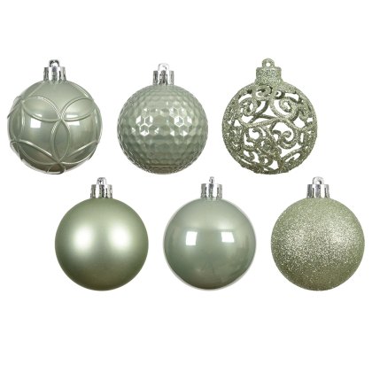 Shatterproof Mixed Design Baubles Matcha Green In Tube 6cm (Set of 37)