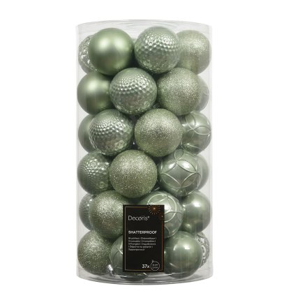 Shatterproof Mixed Design Baubles Matcha Green In Tube 6cm (Set of 37)