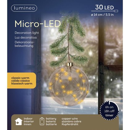 Micro LED Bauble Decoration With Fir 14cm