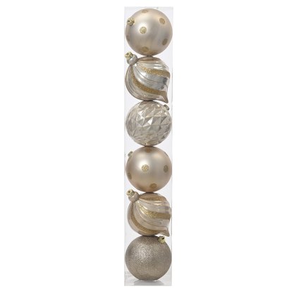 Shatterproof Mixed Design Baubles Pearl In Tube 15cm (Set of 6)